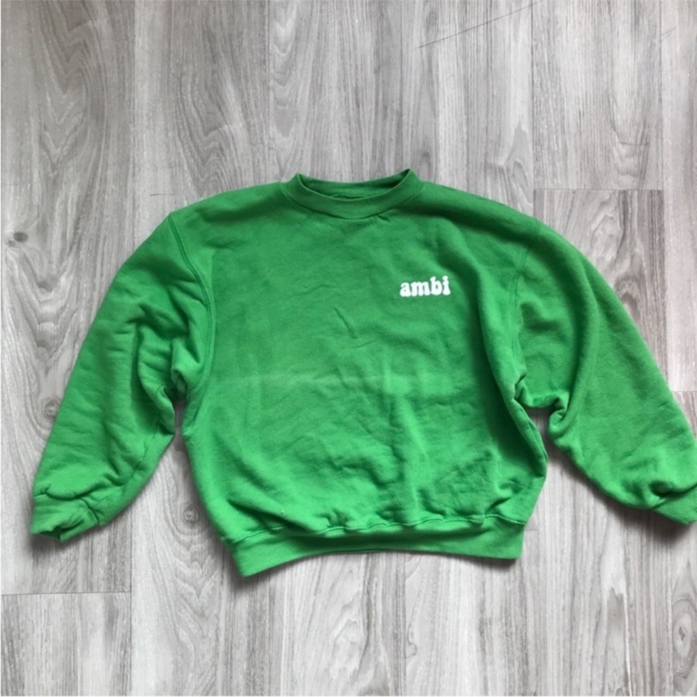 AMBI UPCYCLE VINTAGE FLEECE TWEE SWEATSHIRT KELLY GREEN PULLOVER CROP MADE USA